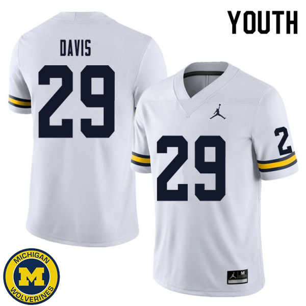 Youth Michigan Wolverines #29 Jared Davis White Player Jersey